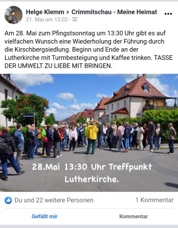 Facebook Beitrag von Helge Klemm in der Gruppe Crimmitschau - Meine Heimat